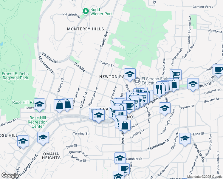 map of restaurants, bars, coffee shops, grocery stores, and more near 3726 Locke Avenue in Los Angeles