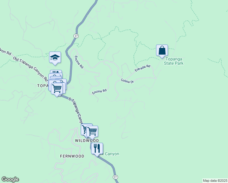 map of restaurants, bars, coffee shops, grocery stores, and more near 21171 Colina Drive in Topanga