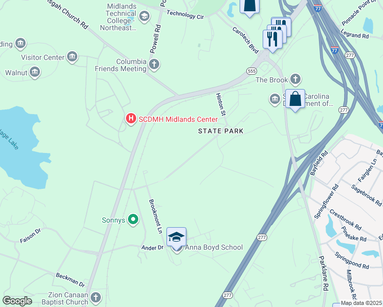 map of restaurants, bars, coffee shops, grocery stores, and more near in Columbia