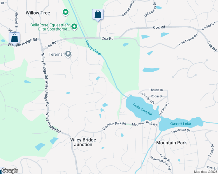 map of restaurants, bars, coffee shops, grocery stores, and more near 167 Rocky Creek Trail in Woodstock