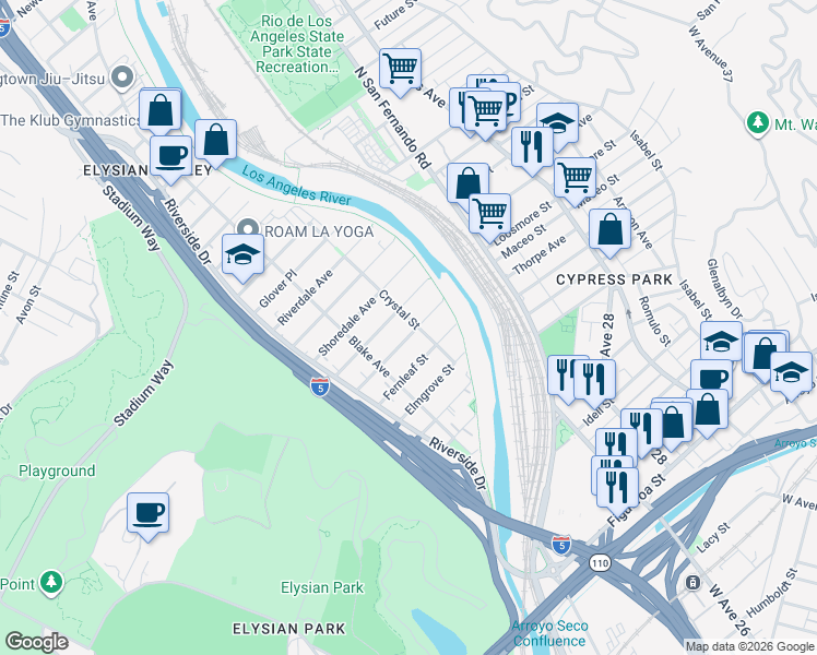 map of restaurants, bars, coffee shops, grocery stores, and more near 2355 Gatewood Street in Los Angeles