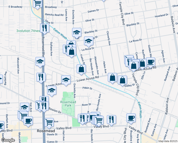 map of restaurants, bars, coffee shops, grocery stores, and more near 4825 Rio Hondo Avenue in Temple City