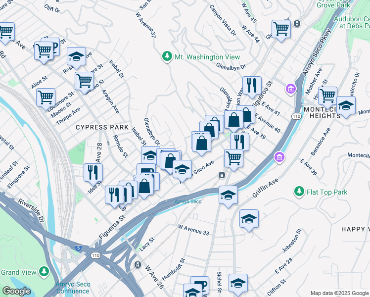 map of restaurants, bars, coffee shops, grocery stores, and more near 409 Isabel Street in Los Angeles