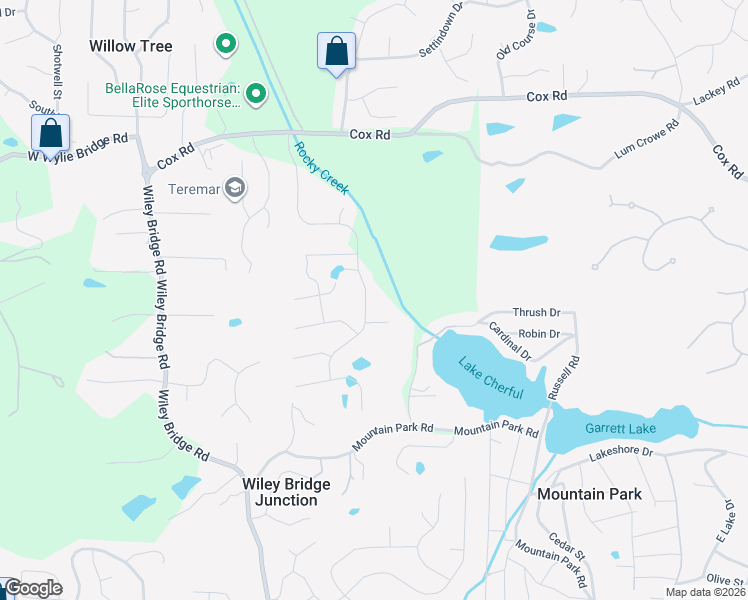 map of restaurants, bars, coffee shops, grocery stores, and more near 167 Rocky Creek Trail in Woodstock