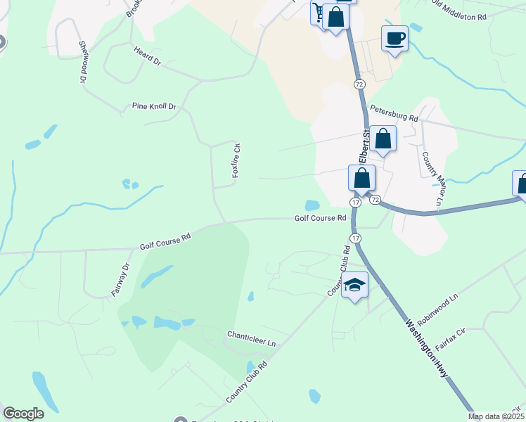 map of restaurants, bars, coffee shops, grocery stores, and more near 1248 Golf Course Road in Elberton