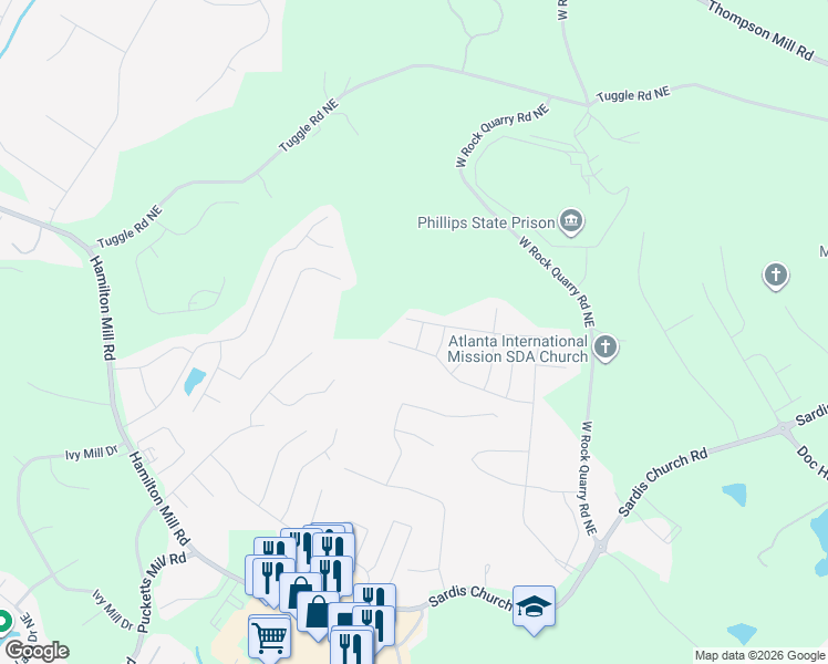 map of restaurants, bars, coffee shops, grocery stores, and more near 2676 Sori Drive in Buford