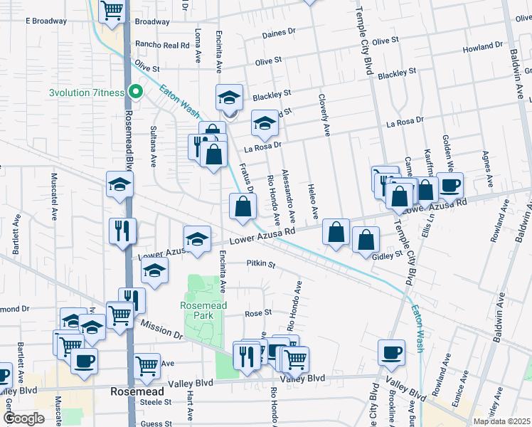map of restaurants, bars, coffee shops, grocery stores, and more near 4825 Rio Hondo Avenue in Temple City