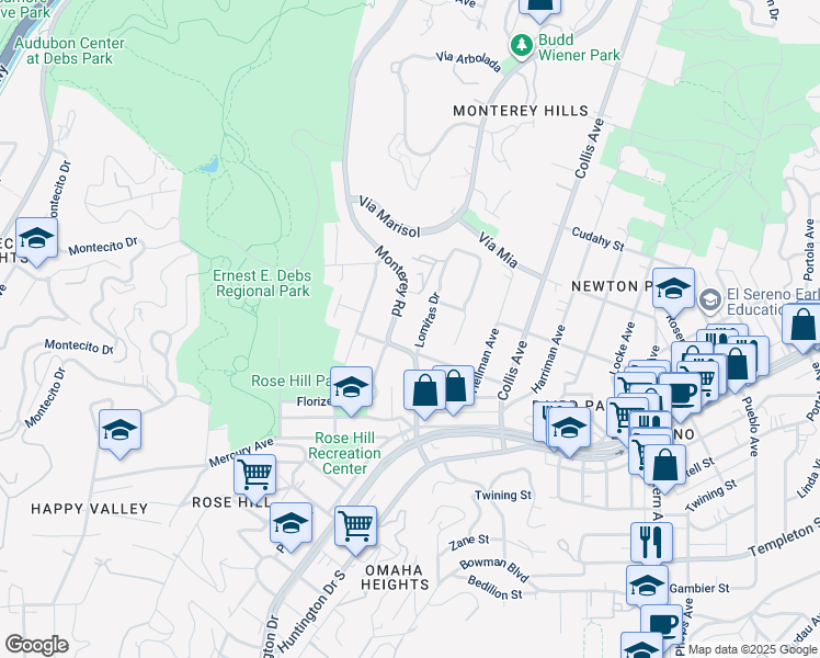 map of restaurants, bars, coffee shops, grocery stores, and more near 3723 Lomitas Drive in Los Angeles
