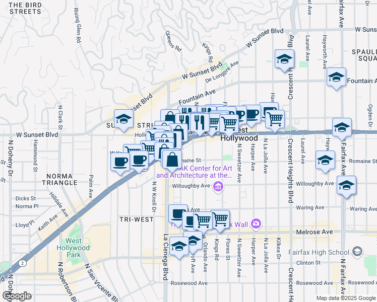map of restaurants, bars, coffee shops, grocery stores, and more near 1017 Croft Avenue in Los Angeles