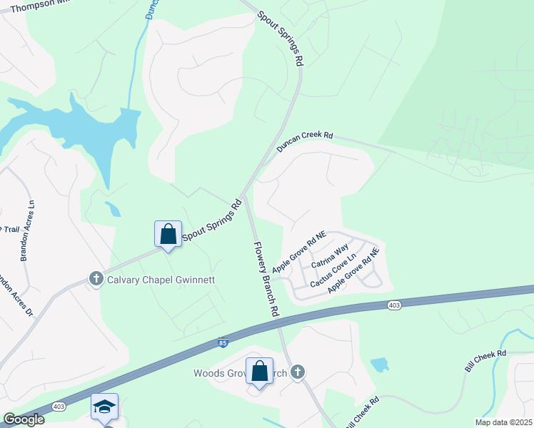 map of restaurants, bars, coffee shops, grocery stores, and more near 2196 Abbott Drive in Buford