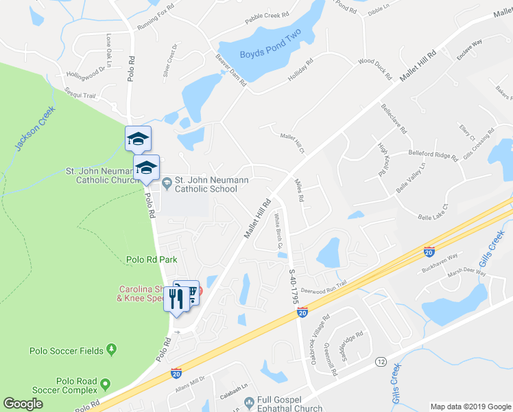 map of restaurants, bars, coffee shops, grocery stores, and more near 400 Mallet Hill Road in Columbia