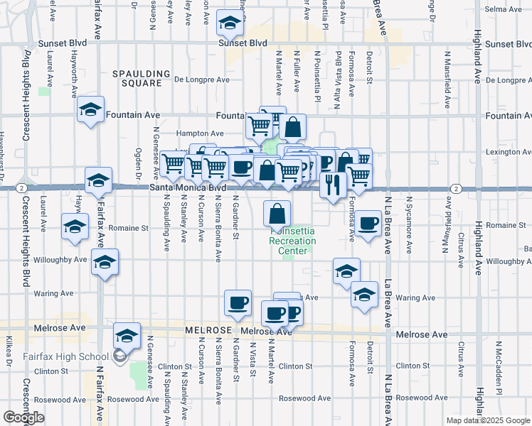 map of restaurants, bars, coffee shops, grocery stores, and more near 1009 North Martel Avenue in West Hollywood
