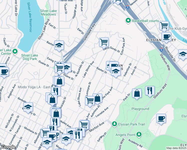 map of restaurants, bars, coffee shops, grocery stores, and more near 2023 Lemoyne Street in Los Angeles