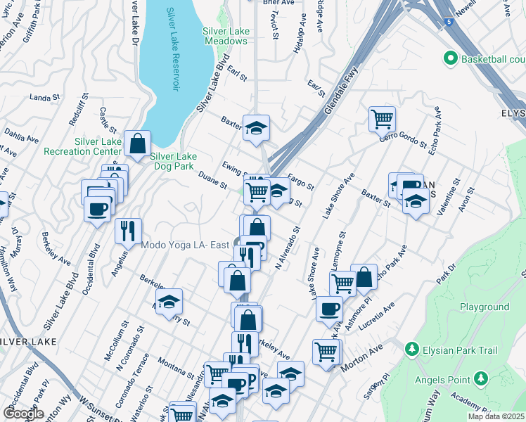 map of restaurants, bars, coffee shops, grocery stores, and more near 2159 Clifford Street in Los Angeles