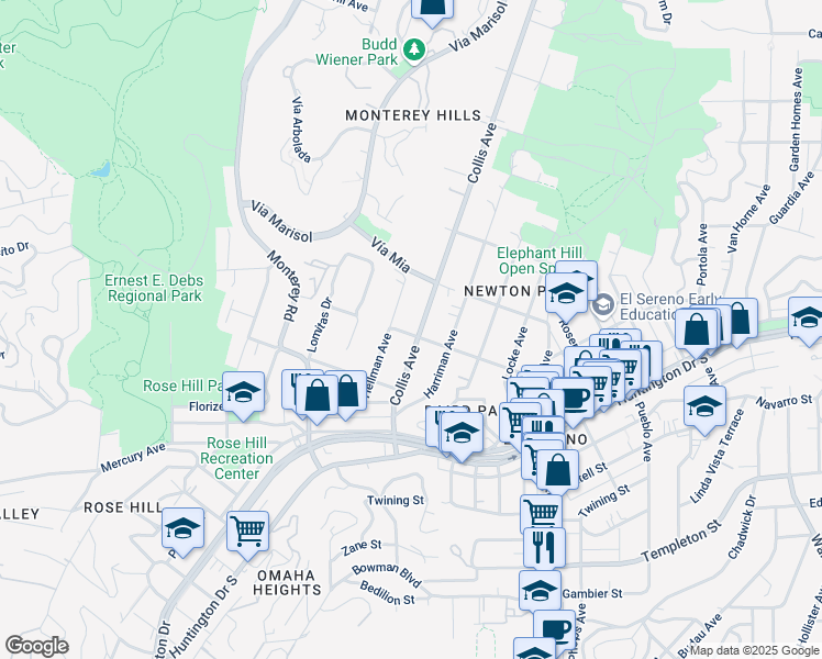 map of restaurants, bars, coffee shops, grocery stores, and more near 3745 Collis Avenue in Los Angeles