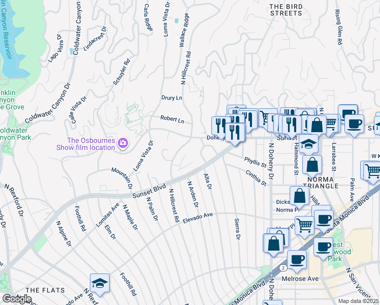map of restaurants, bars, coffee shops, grocery stores, and more near 816 Monte Leon Drive in Beverly Hills