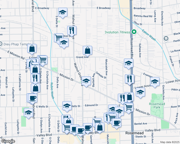 map of restaurants, bars, coffee shops, grocery stores, and more near 4716 Walnut Grove Avenue in Rosemead