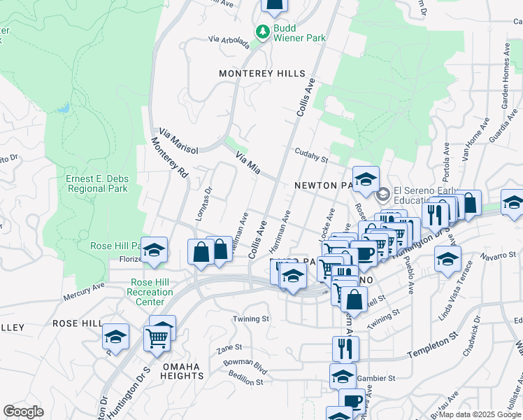 map of restaurants, bars, coffee shops, grocery stores, and more near 3745 Collis Avenue in Los Angeles