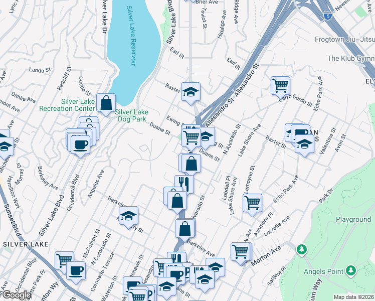 map of restaurants, bars, coffee shops, grocery stores, and more near 1837 Silent Era Drive in Los Angeles