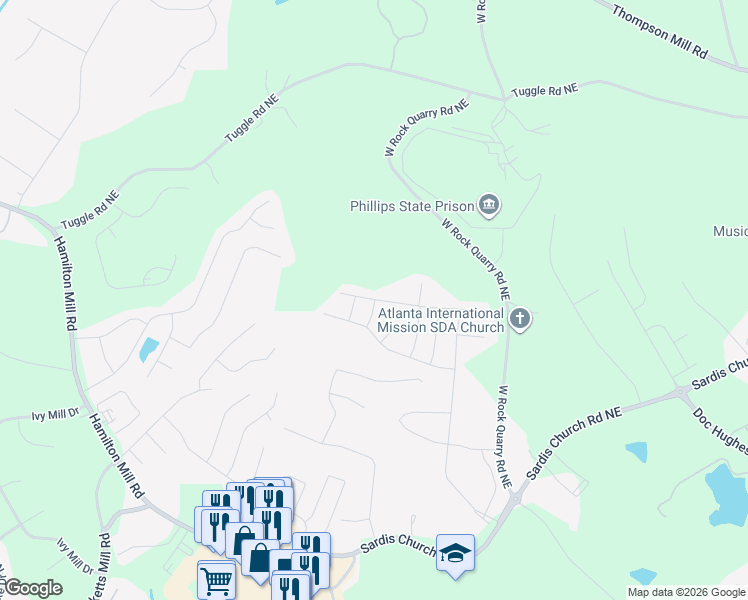 map of restaurants, bars, coffee shops, grocery stores, and more near 2676 Sori Drive in Buford