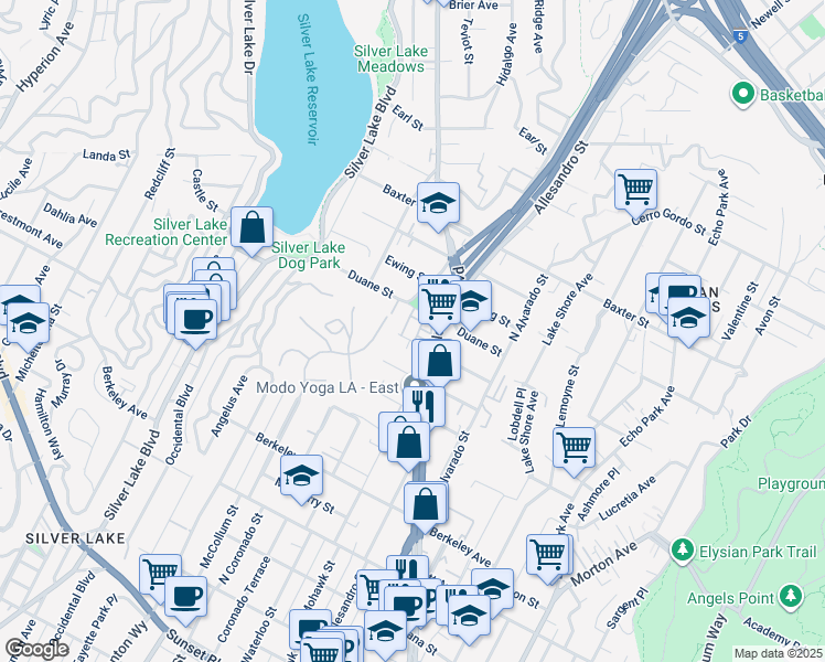 map of restaurants, bars, coffee shops, grocery stores, and more near 2223 Clifford Street in Los Angeles