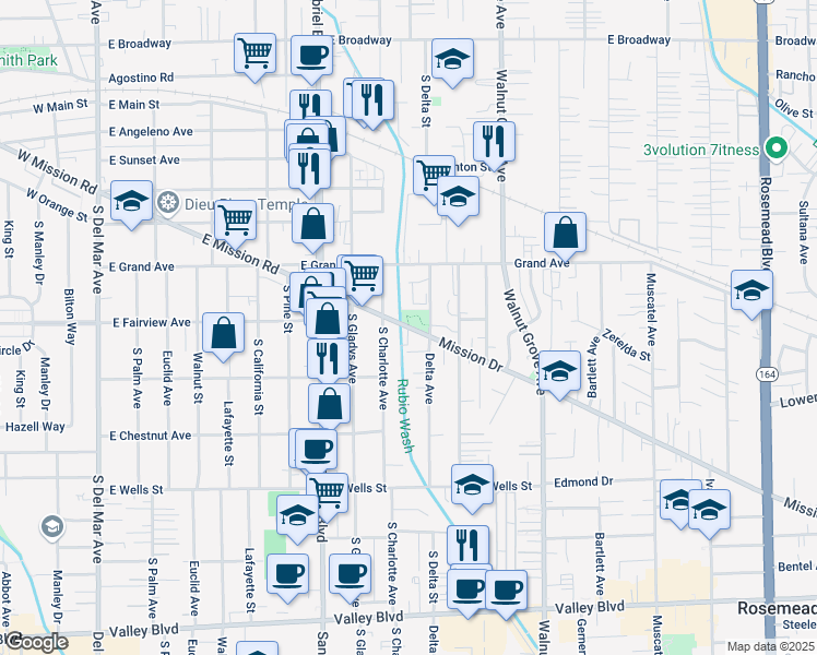 map of restaurants, bars, coffee shops, grocery stores, and more near 8330 Mission Drive in Rosemead