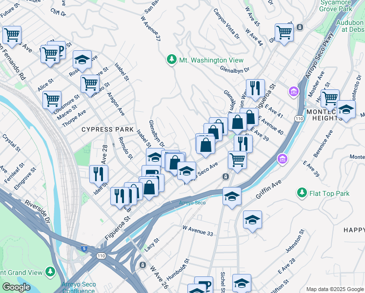 map of restaurants, bars, coffee shops, grocery stores, and more near 409 Isabel Street in Los Angeles
