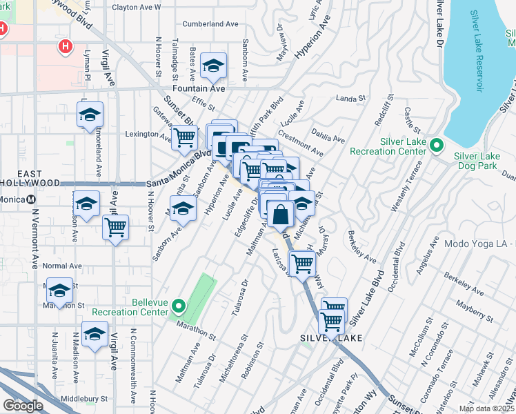 map of restaurants, bars, coffee shops, grocery stores, and more near 1409 Maltman Avenue in Los Angeles