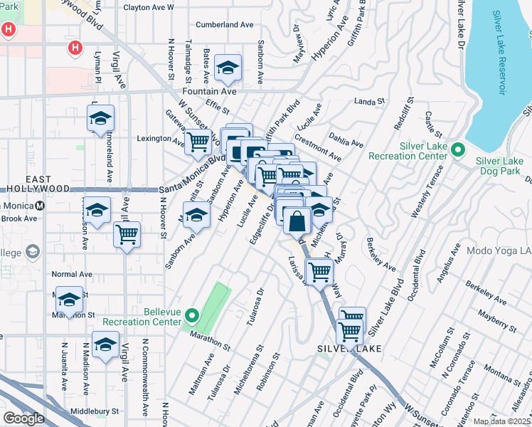 map of restaurants, bars, coffee shops, grocery stores, and more near 1409 Maltman Avenue in Los Angeles