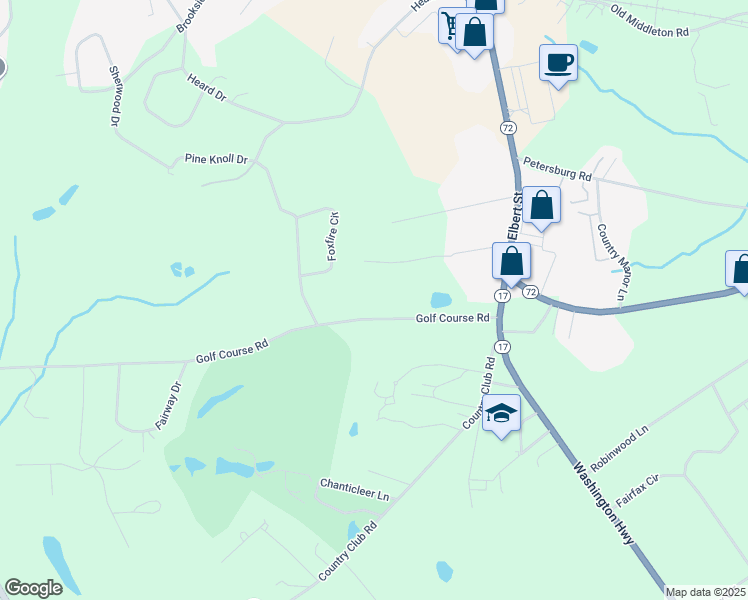 map of restaurants, bars, coffee shops, grocery stores, and more near 1248 Golf Course Road in Elberton
