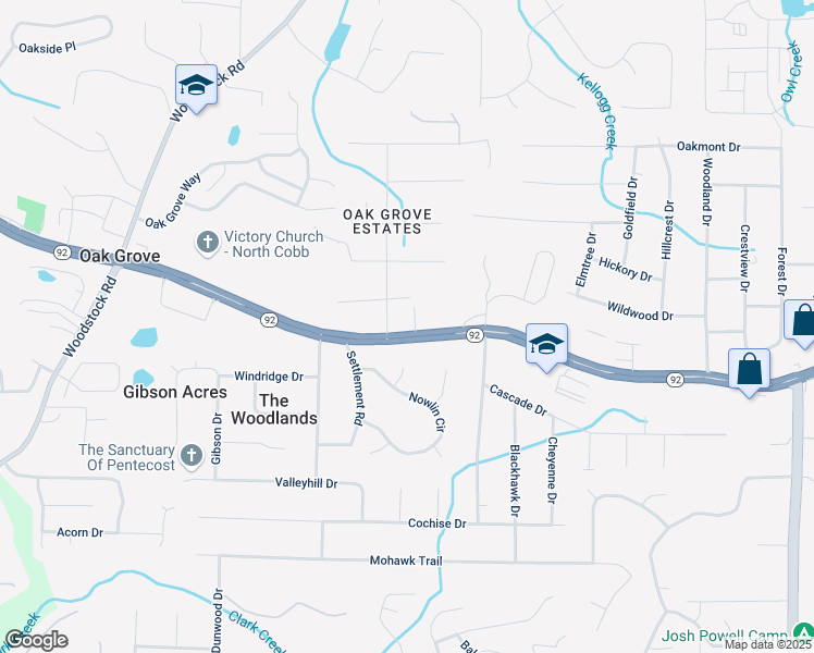 map of restaurants, bars, coffee shops, grocery stores, and more near 5153 Georgia 92 in Acworth