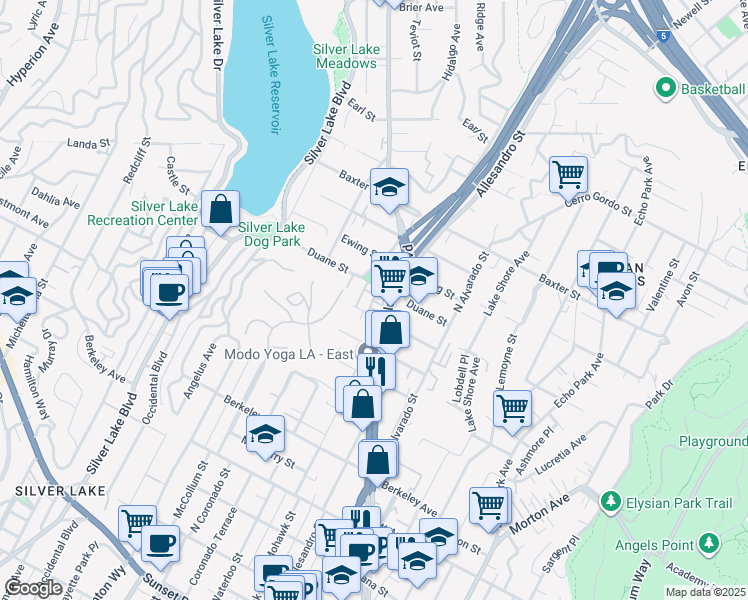map of restaurants, bars, coffee shops, grocery stores, and more near 2211 Polyscope Place in Los Angeles