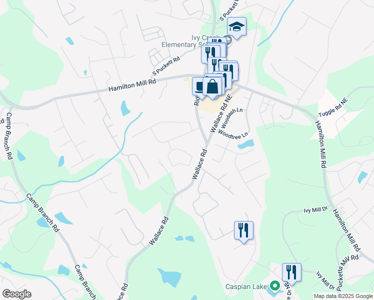 map of restaurants, bars, coffee shops, grocery stores, and more near 3208 Sag Harbor Court Northeast in Buford