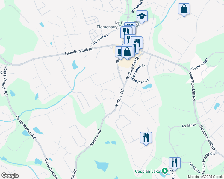map of restaurants, bars, coffee shops, grocery stores, and more near 3208 Sag Harbor Court Northeast in Buford