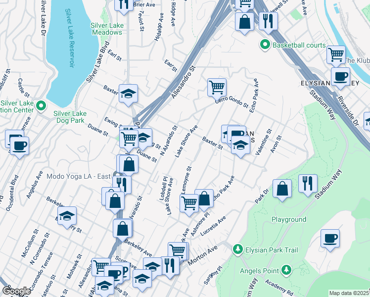 map of restaurants, bars, coffee shops, grocery stores, and more near 2016 Lake Shore Avenue in Los Angeles