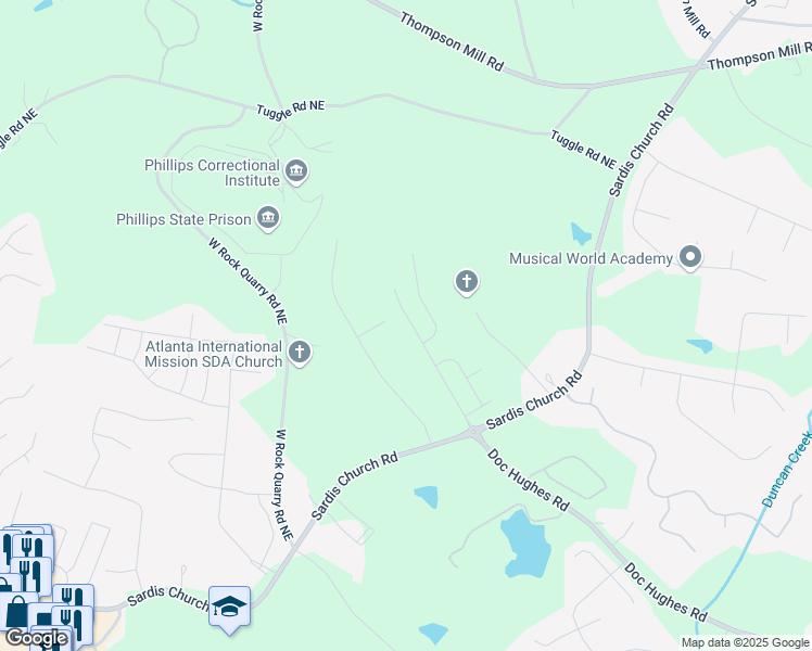 map of restaurants, bars, coffee shops, grocery stores, and more near 2822 Sedgeview Lane Northeast in Buford