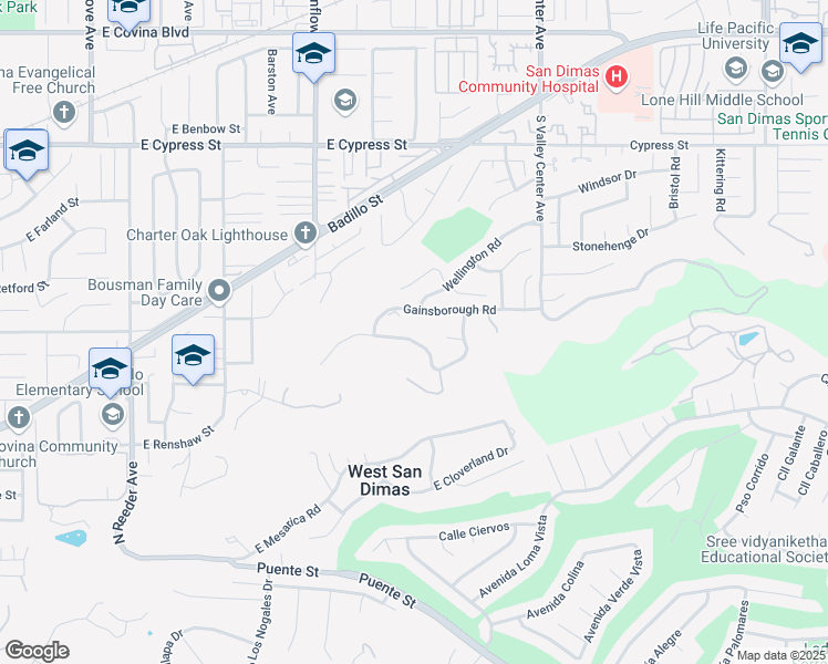 map of restaurants, bars, coffee shops, grocery stores, and more near 1151 Edinburgh Road in San Dimas