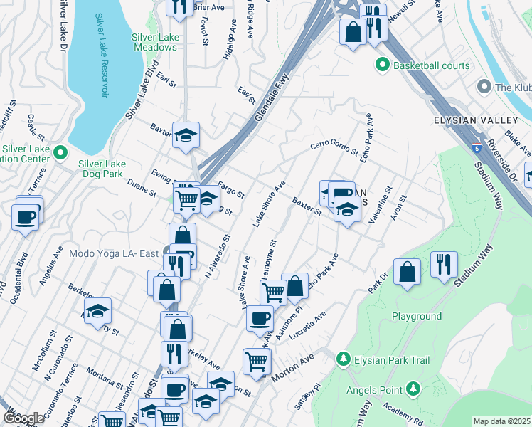 map of restaurants, bars, coffee shops, grocery stores, and more near 2016 Lake Shore Avenue in Los Angeles