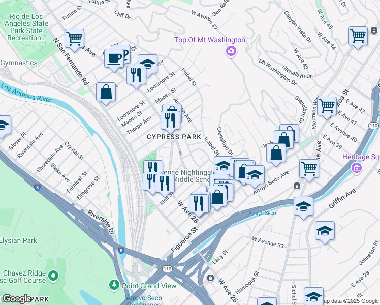 map of restaurants, bars, coffee shops, grocery stores, and more near 1352 Locust Street in Los Angeles