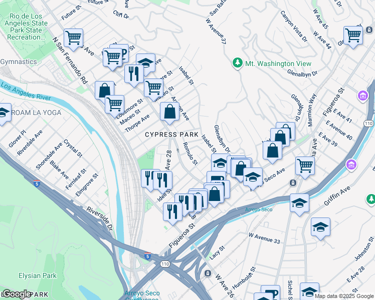 map of restaurants, bars, coffee shops, grocery stores, and more near 1352 Locust Street in Los Angeles