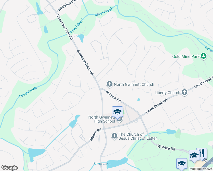 map of restaurants, bars, coffee shops, grocery stores, and more near 5004 Pacific Dunes Drive in Suwanee