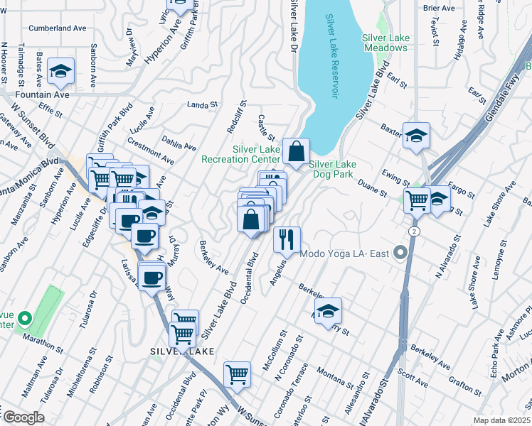 map of restaurants, bars, coffee shops, grocery stores, and more near 1735 Westerly Terrace in Los Angeles