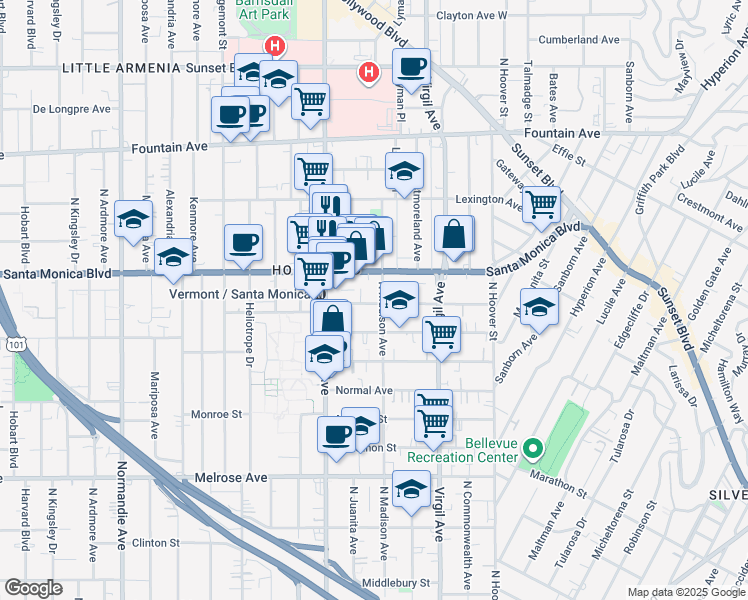 map of restaurants, bars, coffee shops, grocery stores, and more near 4509 Willow Brook Avenue in Los Angeles