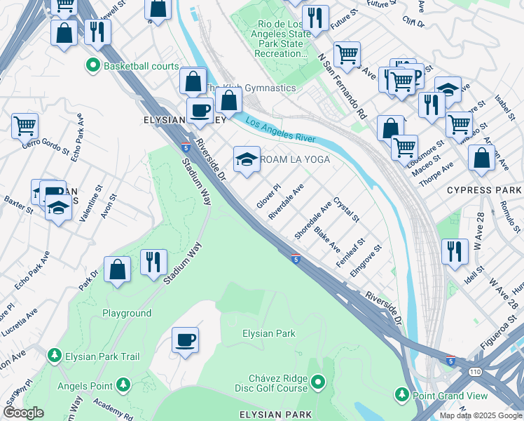 map of restaurants, bars, coffee shops, grocery stores, and more near 2228 Dorris Place in Los Angeles