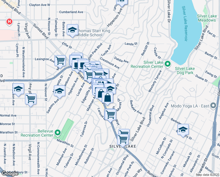 map of restaurants, bars, coffee shops, grocery stores, and more near 1606 Golden Gate Avenue in Los Angeles
