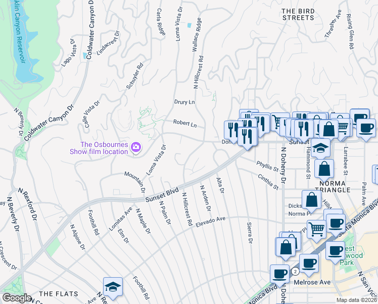 map of restaurants, bars, coffee shops, grocery stores, and more near 430 Doheny Road in Beverly Hills