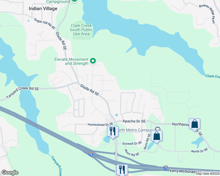 map of restaurants, bars, coffee shops, grocery stores, and more near 4392 Navajo Lane in Acworth