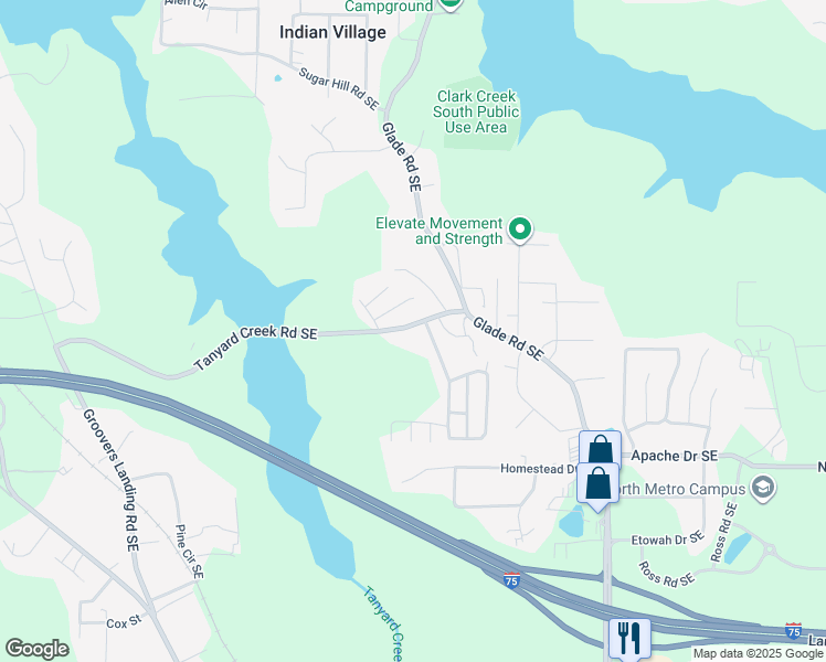 map of restaurants, bars, coffee shops, grocery stores, and more near 5082 Tanyard Creek Road Southeast in Acworth