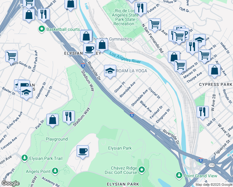 map of restaurants, bars, coffee shops, grocery stores, and more near 2228 Dorris Place in Los Angeles