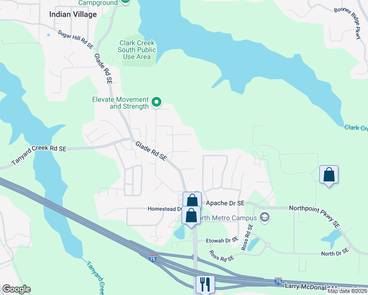 map of restaurants, bars, coffee shops, grocery stores, and more near 4392 Navajo Lane in Acworth